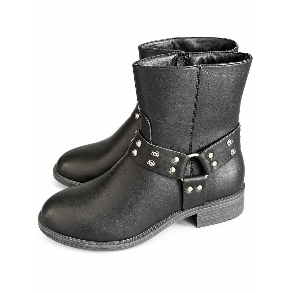 Frye and Co Conley Womens Black Studded Harness Moto Ankñe Boot Size 8.5